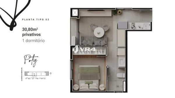Apartamento com 1 dormitório à venda, entrega em Julho de 2027, perfeito para investidores, por R$ 410.000 - Centro - Curitiba/PR - foto 4